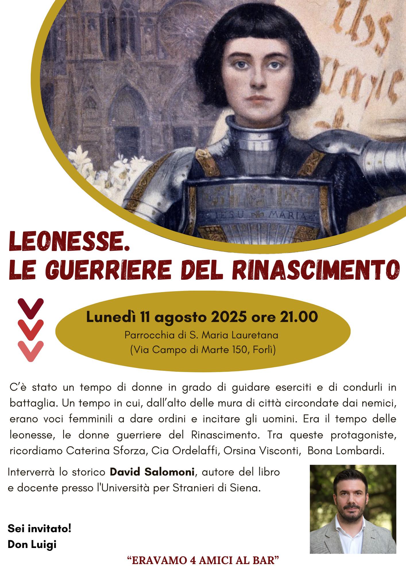 11 AGOSTO – CULTURA – Presentazione del libro Leonesse. Le guerriere del Rinascimento