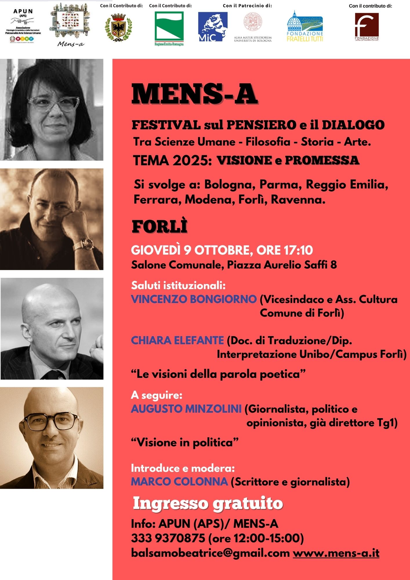 9 OTTOBRE – INCONTRI – MENS-A – IL Festival sul Pensiero e il Dialogo presso il Salone Comunale