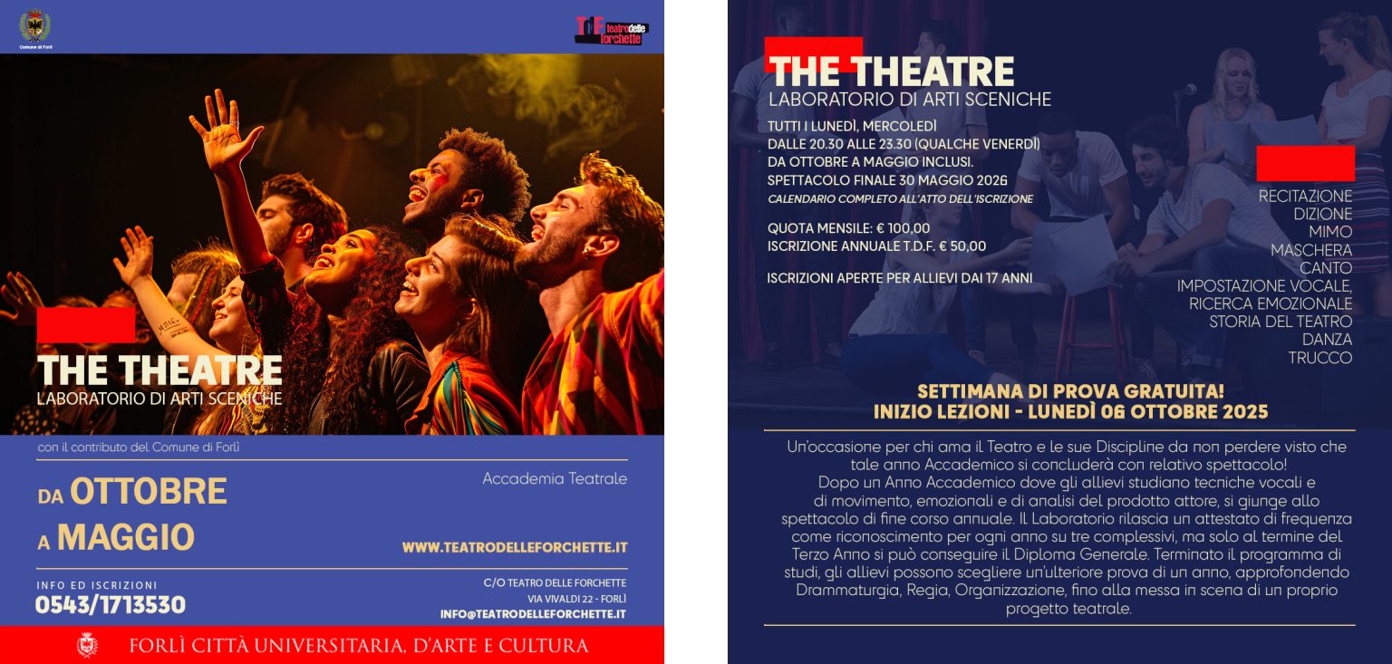 6 OTTOBRE – CULTURA – TEATRO –  Riparte il nuovo anno accademico THE THEATRE al Teatro delle Forchette