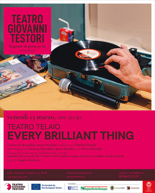13 MARZO 2026 – TEATRO – Al Testori in scena “EVERY BRILLIANT THING”