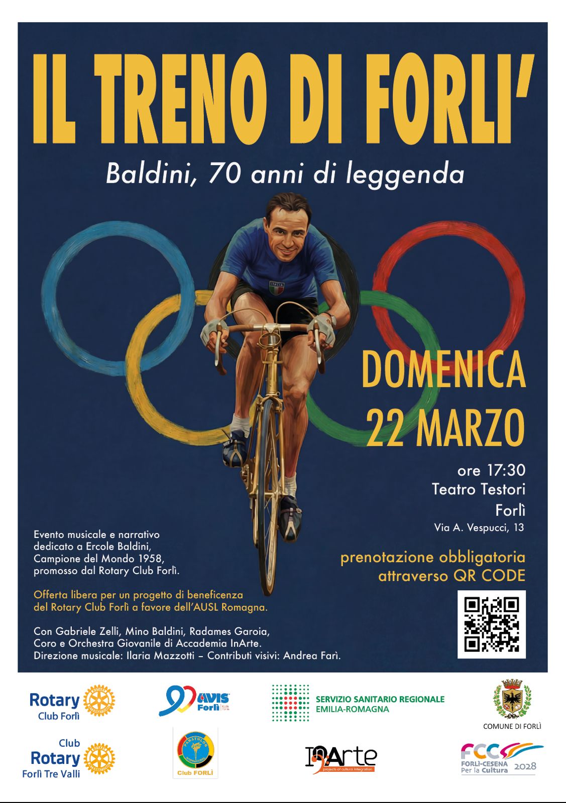 22 MARZO 2026 – EVENTI      Al Teatro Testori  Musica e Narrazione ERCOLE BALDINI IL TRENO DI FORLI’