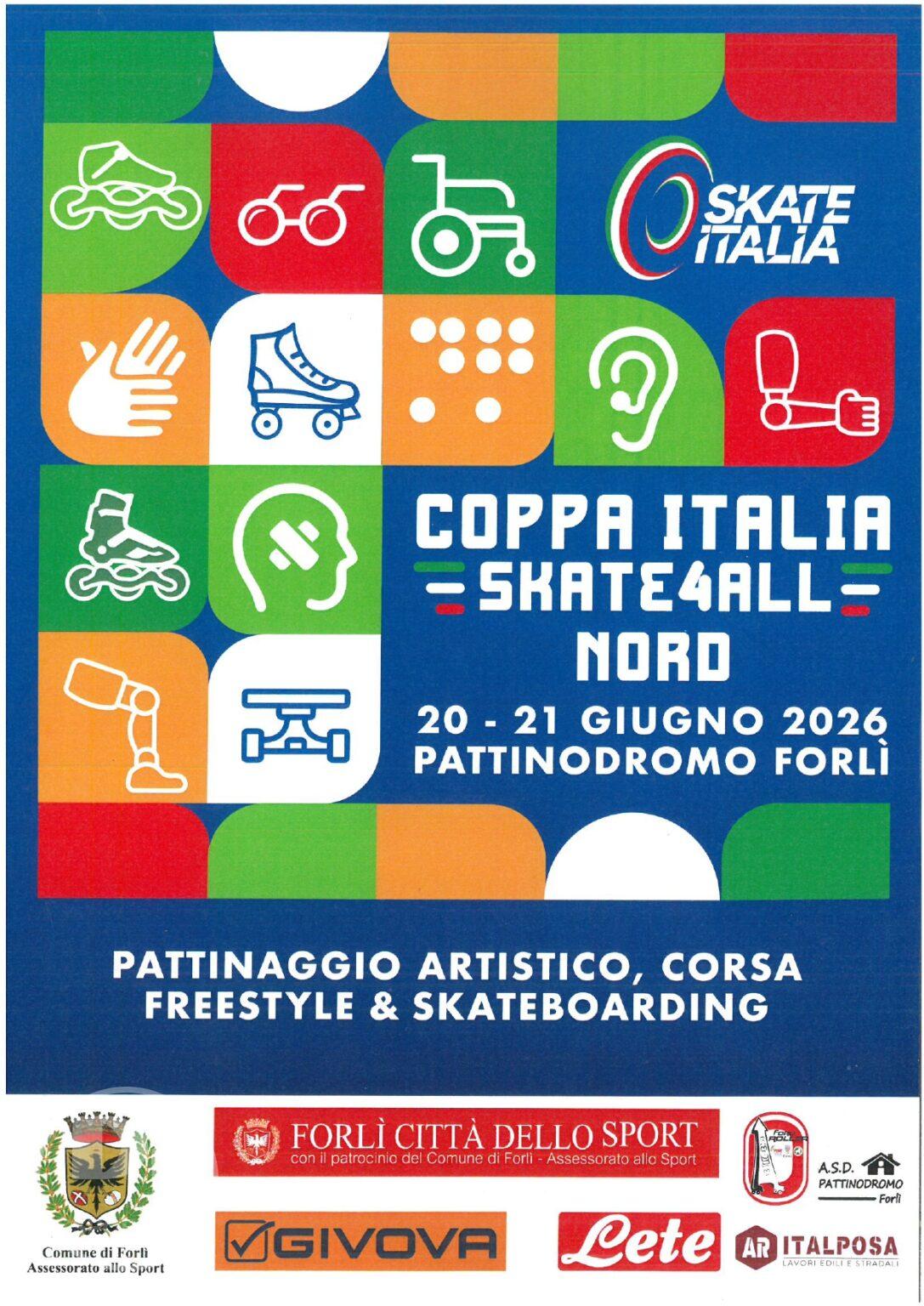 20 GIUGNO 2026 – SPORT – COPPA ITALIA Pattinaggio disabilita’ dal 20 al 21 giugno al Pattinodromo