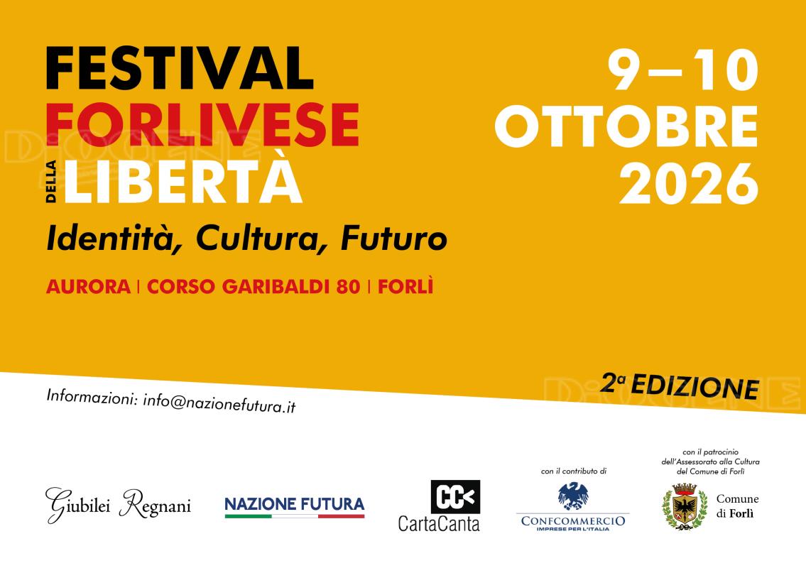 9 OTTOBRE 2026 – EVENTO Al Circolo Aurora IL Festival Forlivese della liberta’ dal 9 al 10 Ottobre – Programma completo