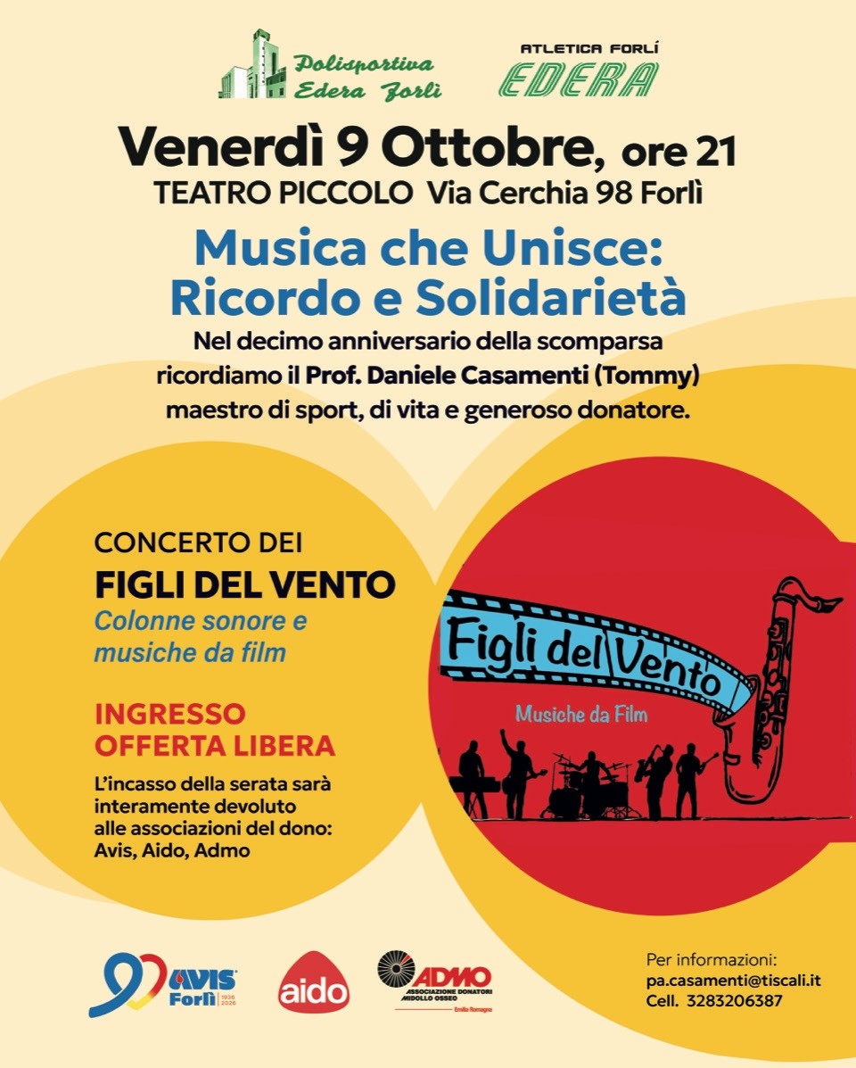 9 OTTOBRE 2026 – CONCERTO Al Teatro Il Piccolo Concerto di Beneficenza con I Figli del Vento in ricordo di Daniele Casamenti