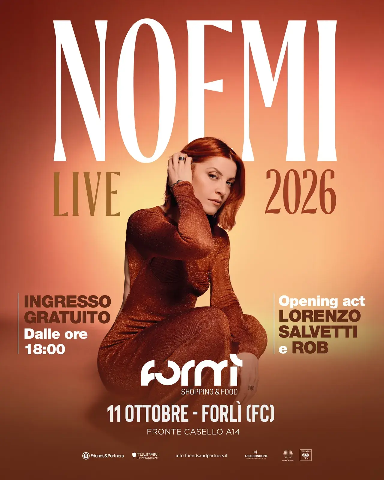 11 OTTOBRE 2026 – MUSICA  – Al Formì concerto di NOEMI Guest Star Rob e Lorenzo Salvetti